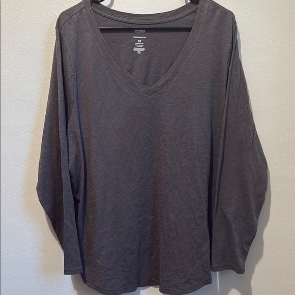 Sonoma 1X The Everyday Tee Grey Women's Black Long Sleeve Top - Picture 3 of 5